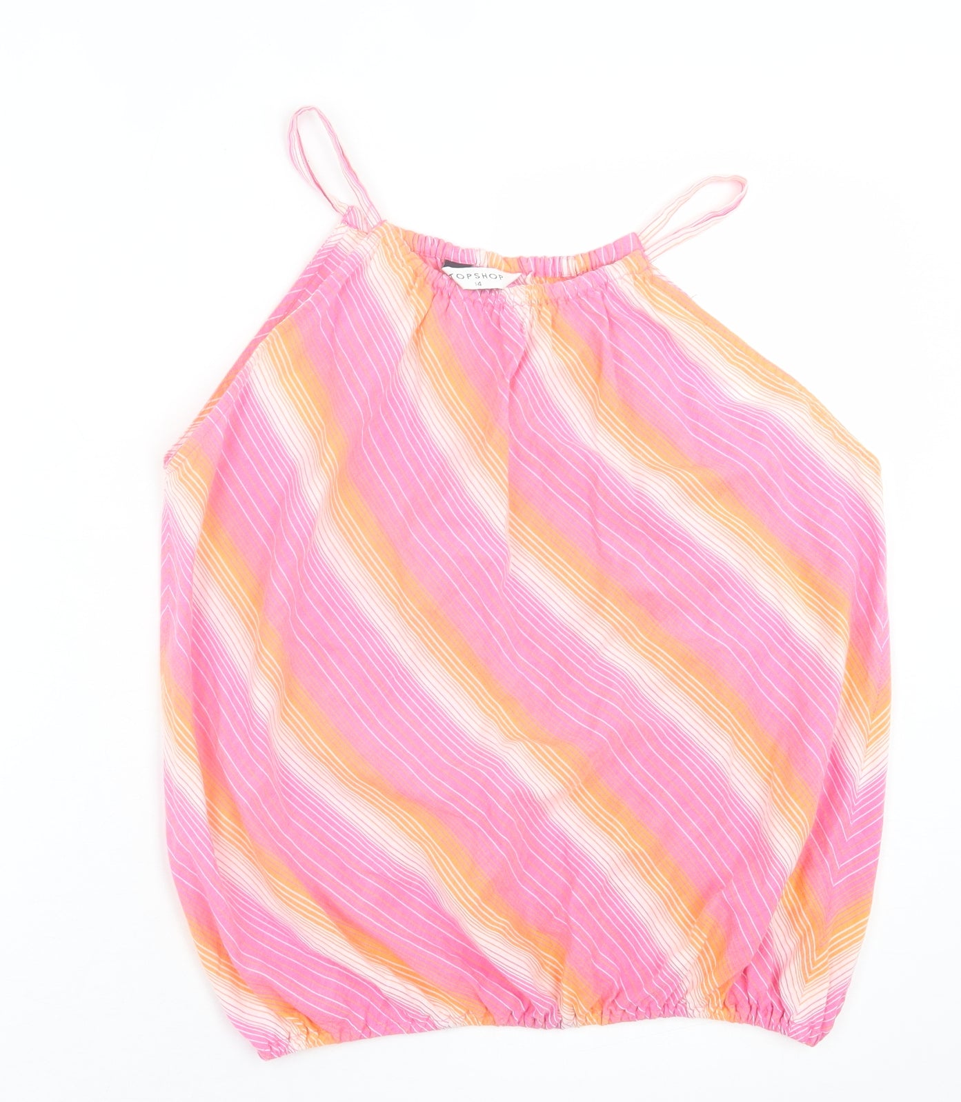 Topshop Womens Pink Striped Cotton Basic Tank Size 14 Scoop Neck