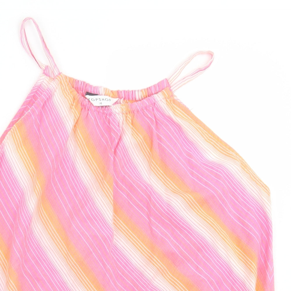 Topshop Womens Pink Striped Cotton Basic Tank Size 14 Scoop Neck