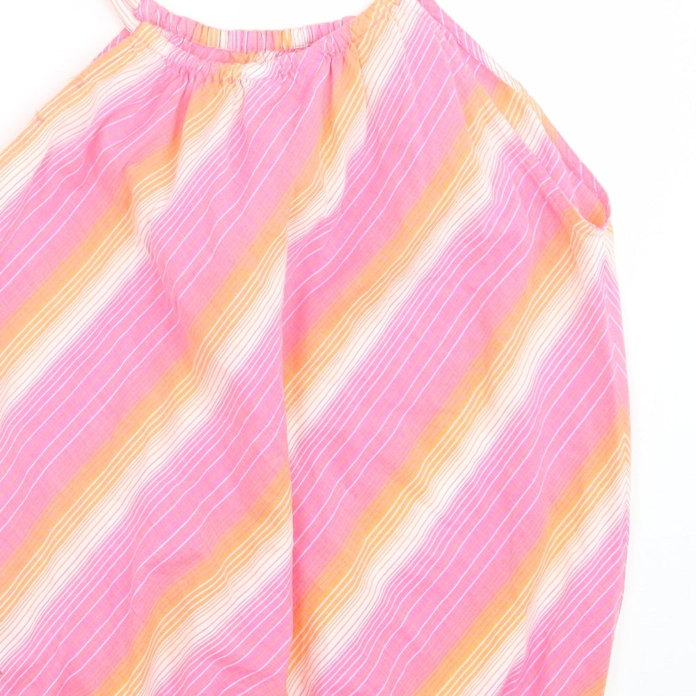 Topshop Womens Pink Striped Cotton Basic Tank Size 14 Scoop Neck