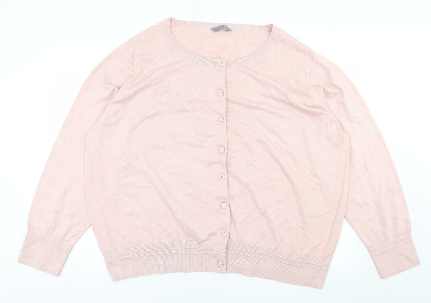 Principles Womens Pink Crew Neck  Viscose Cardigan Jumper Size 26