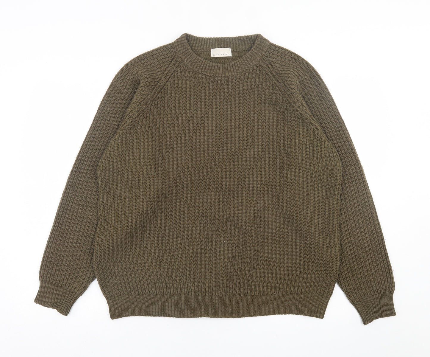 Best Basics Mens Green Crew Neck  Acrylic Pullover Jumper Size M