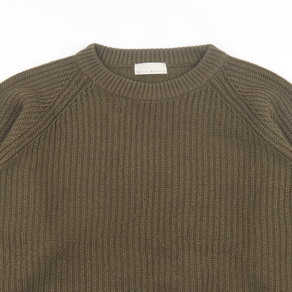 Best Basics Mens Green Crew Neck  Acrylic Pullover Jumper Size M