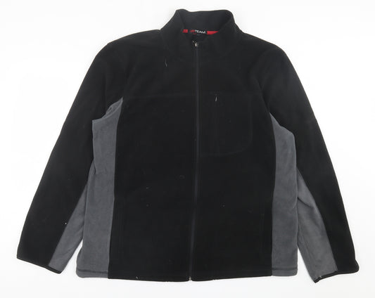 Front view of UrbanSpirit men’s black jacket, size L, zip