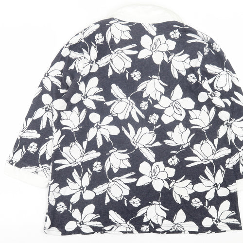 bonmarch Womens Black V-Neck Floral Cotton Pullover Jumper Size 16
