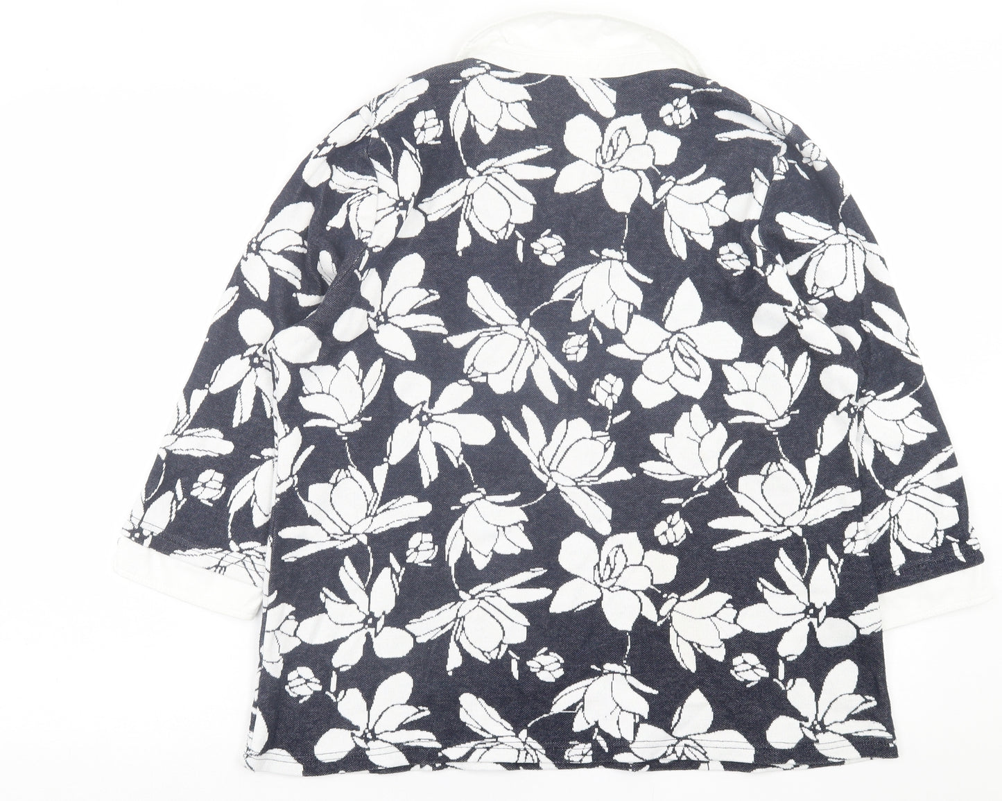 bonmarch Womens Black V-Neck Floral Cotton Pullover Jumper Size 16