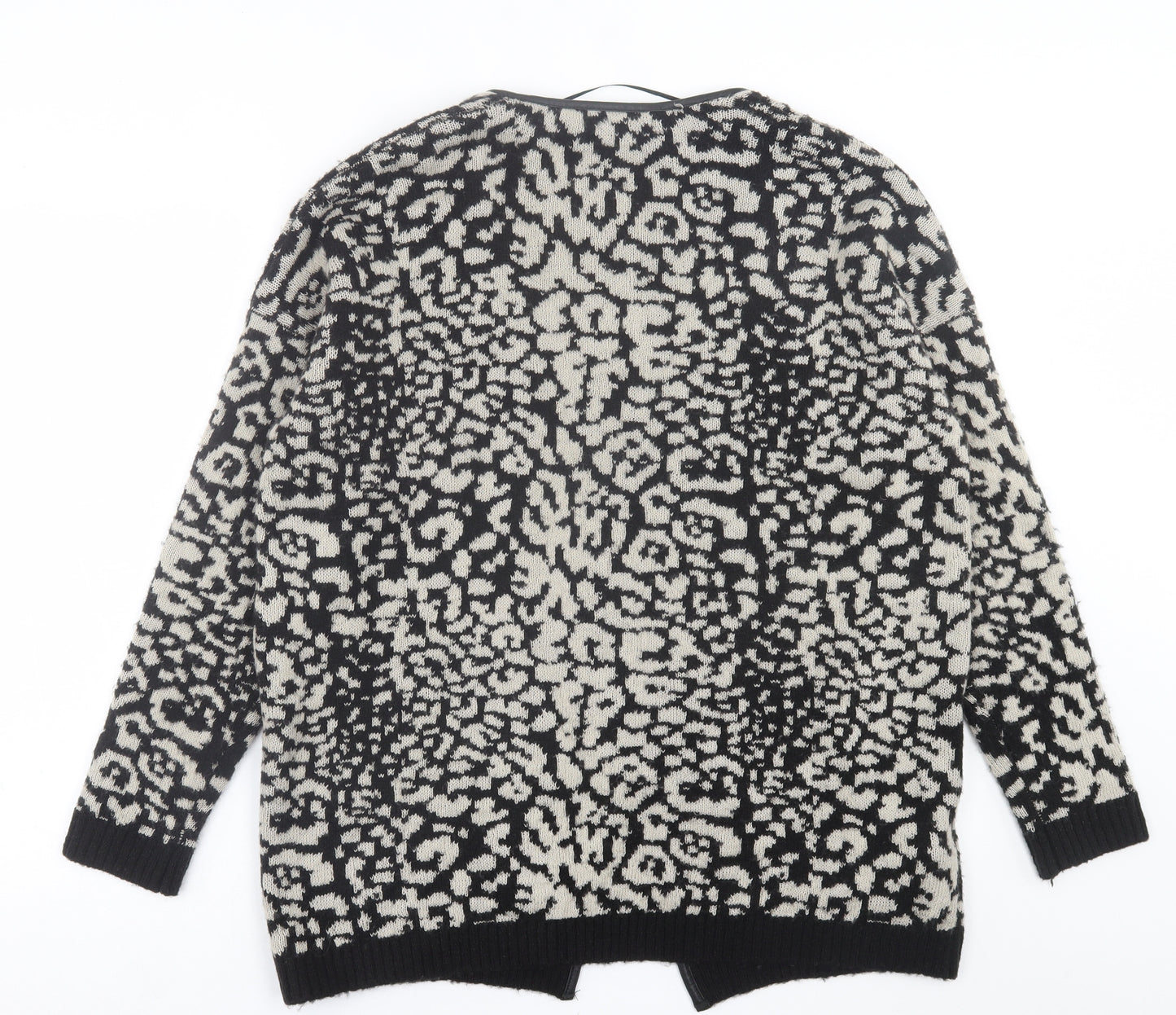 Mango Womens Black V-Neck Geometric Acrylic Cardigan Jumper Size M