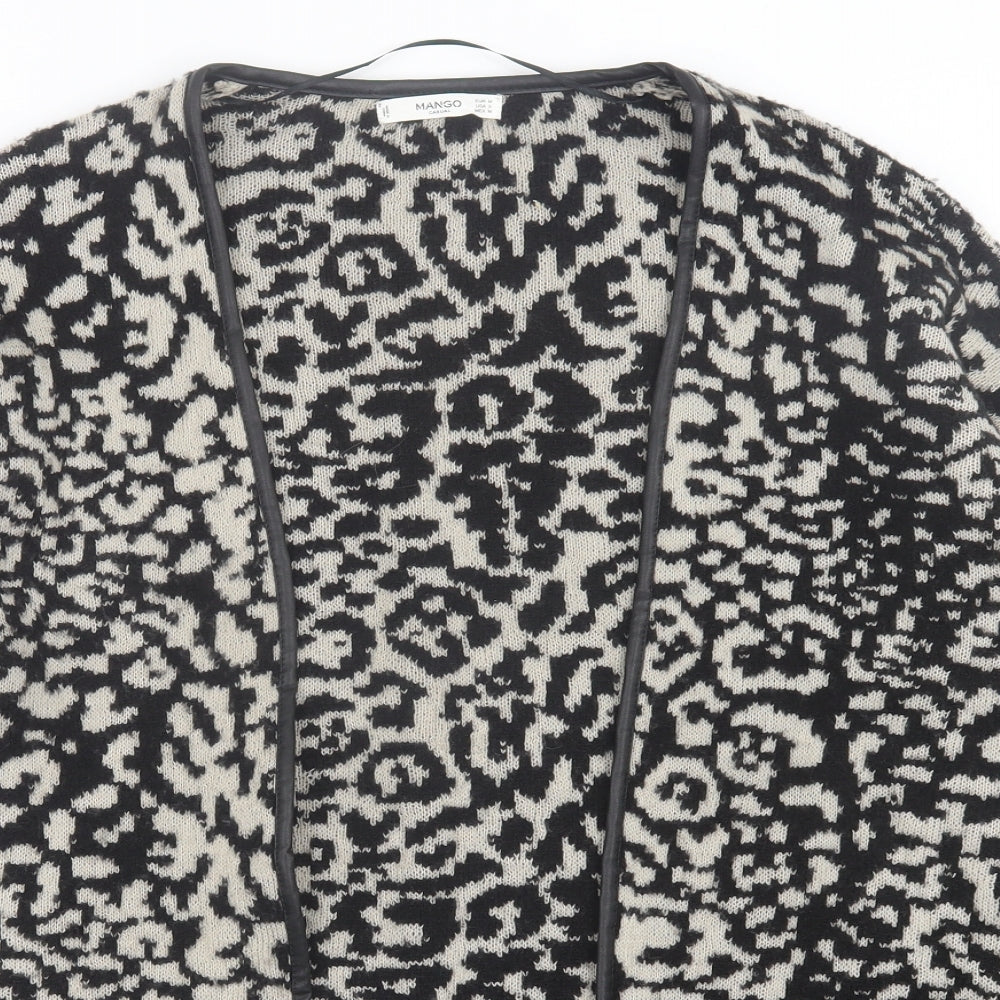 Mango Womens Black V-Neck Geometric Acrylic Cardigan Jumper Size M