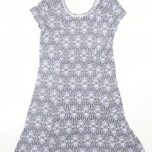 Peacocks Womens Blue Floral Viscose Fit & Flare  Size 16  Scoop Neck Pullover