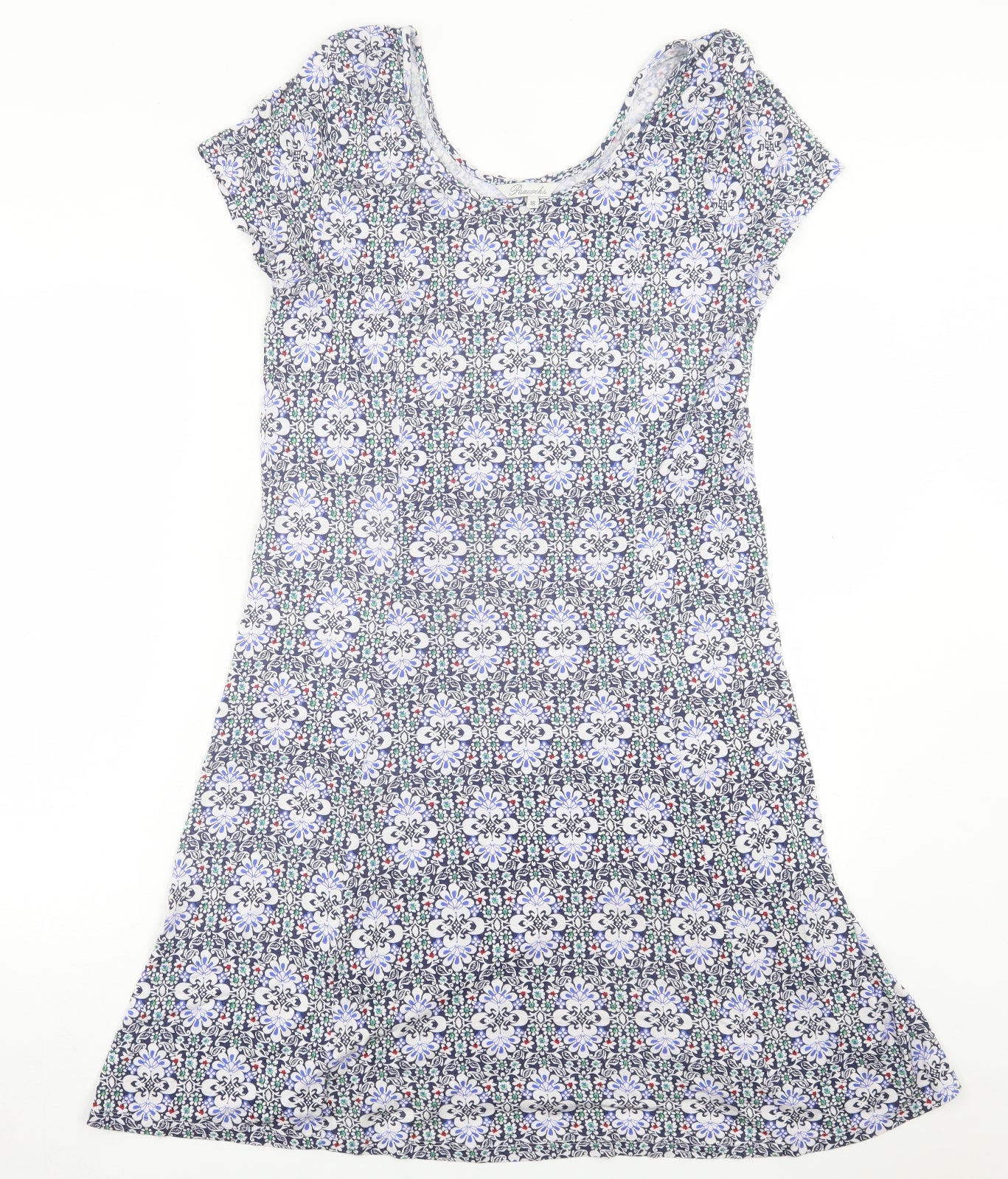 Peacocks Womens Blue Floral Viscose Fit & Flare  Size 16  Scoop Neck Pullover