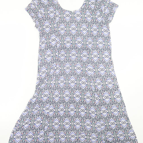 Peacocks Womens Blue Floral Viscose Fit & Flare  Size 16  Scoop Neck Pullover