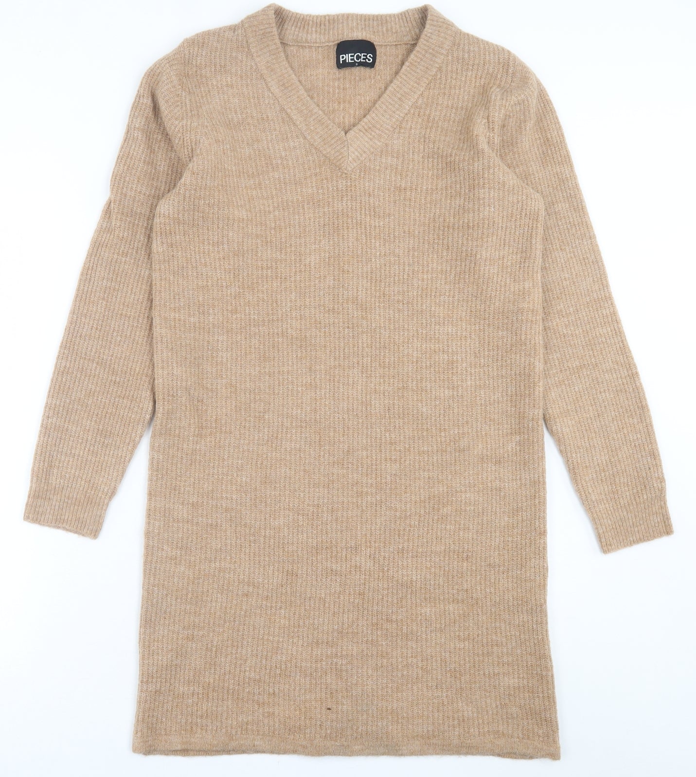 Pieces Womens Brown  Acrylic Jumper Dress  Size S  V-Neck Pullover