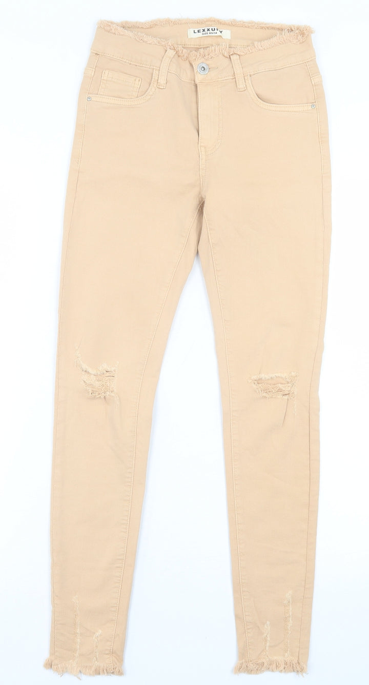 LEXXURY Womens Beige Cotton Skinny Jeans Size XS L27 in Regular Button