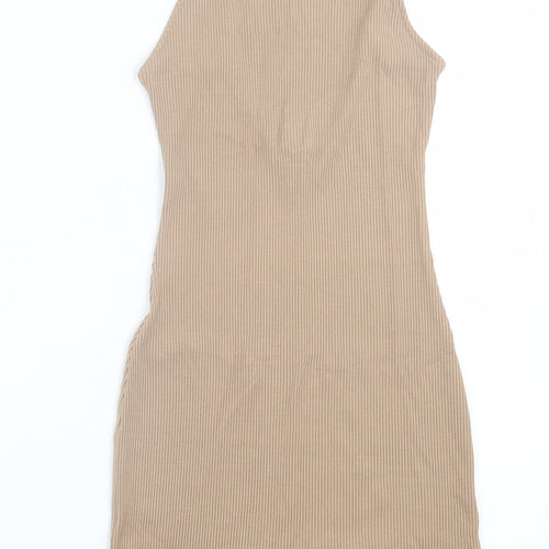 H&M Womens Beige  Viscose Bodycon  Size XS  Square Neck Pullover
