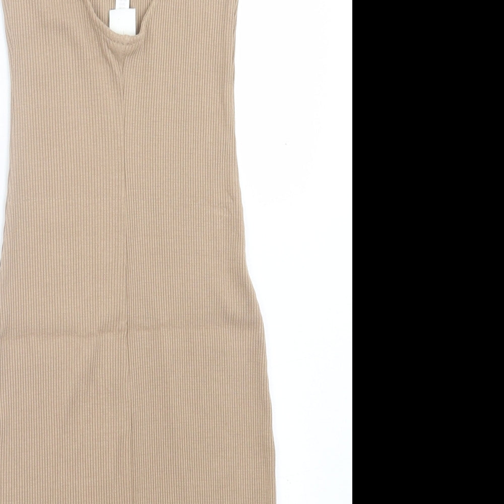 H&M Womens Beige  Viscose Bodycon  Size XS  Square Neck Pullover