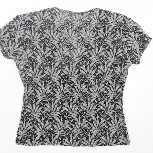 Kit Womens Black Floral Polyamide Cropped T-Shirt Size 12 V-Neck