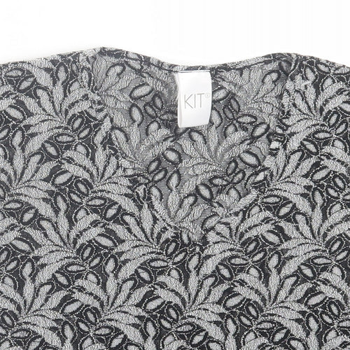 Kit Womens Black Floral Polyamide Cropped T-Shirt Size 12 V-Neck