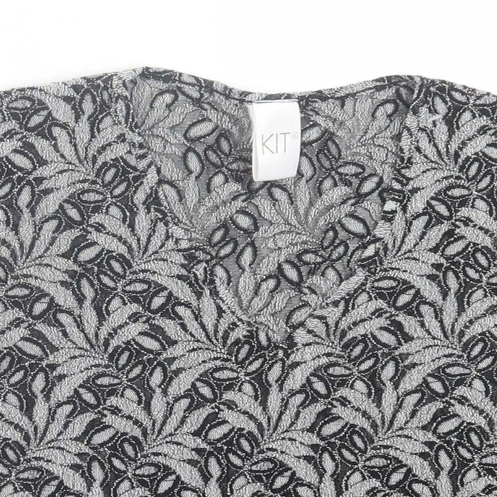 Kit Womens Black Floral Polyamide Cropped T-Shirt Size 12 V-Neck