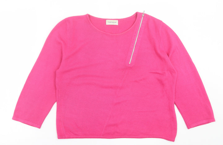 Topshop Womens Pink Crew Neck  Acrylic Pullover Jumper Size 14