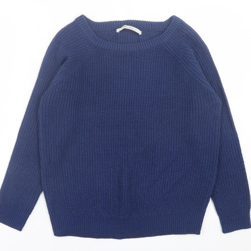 TRU Womens Blue Boat Neck  Acrylic Pullover Jumper Size S