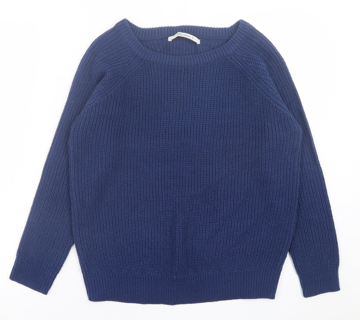 TRU Womens Blue Boat Neck  Acrylic Pullover Jumper Size S