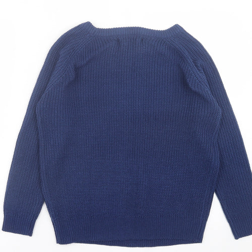 TRU Womens Blue Boat Neck  Acrylic Pullover Jumper Size S