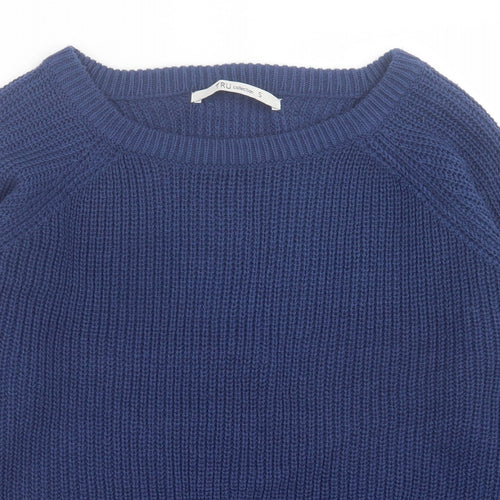 TRU Womens Blue Boat Neck  Acrylic Pullover Jumper Size S
