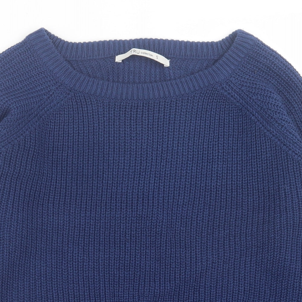 TRU Womens Blue Boat Neck  Acrylic Pullover Jumper Size S
