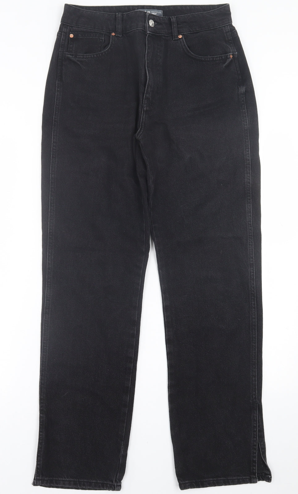 Denim & Co. Womens Black  Cotton Straight Jeans Size 12 L30 in Regular Button - Split hem