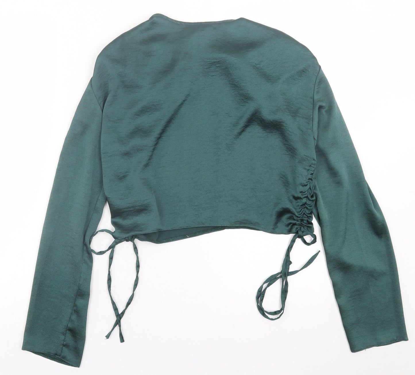 Primark Womens Green  Polyester Cropped Blouse Size 10 Crew Neck - Padded Shoulders