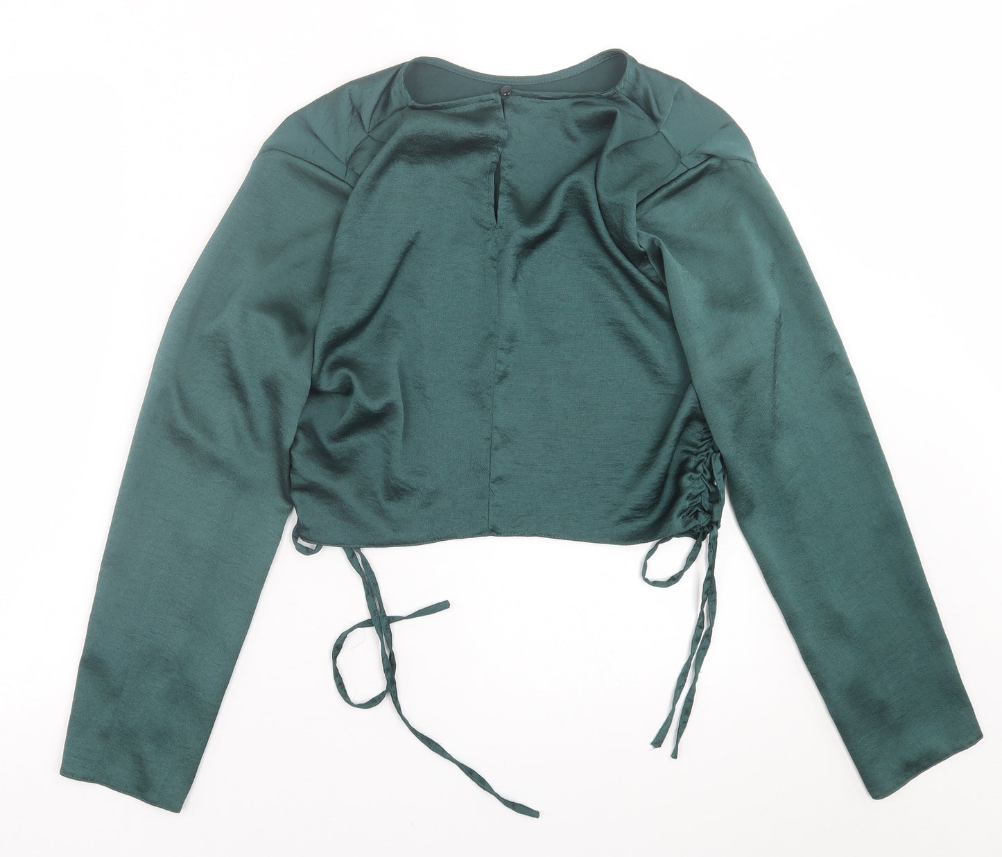 Primark Womens Green  Polyester Cropped Blouse Size 10 Crew Neck - Padded Shoulders