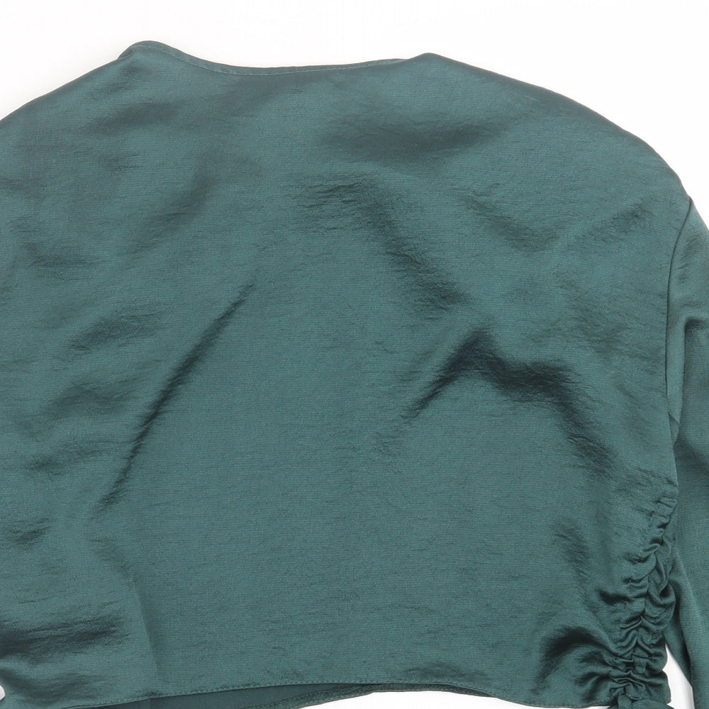 Primark Womens Green  Polyester Cropped Blouse Size 10 Crew Neck - Padded Shoulders