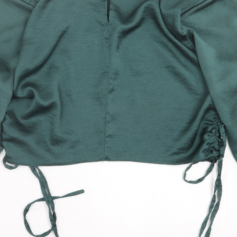 Primark Womens Green  Polyester Cropped Blouse Size 10 Crew Neck - Padded Shoulders