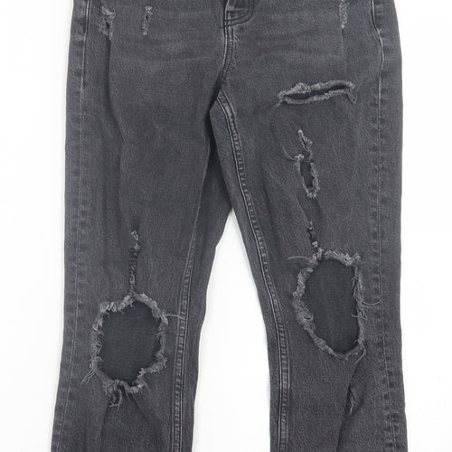 Topshop Womens Black  Cotton Straight Jeans Size 28 in L30 in Regular Button