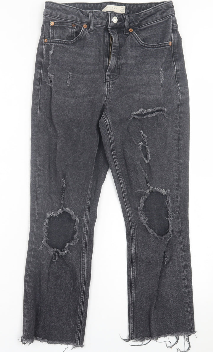 Topshop Womens Black Cotton Straight Jeans Size 28 in L30 in Regular Button