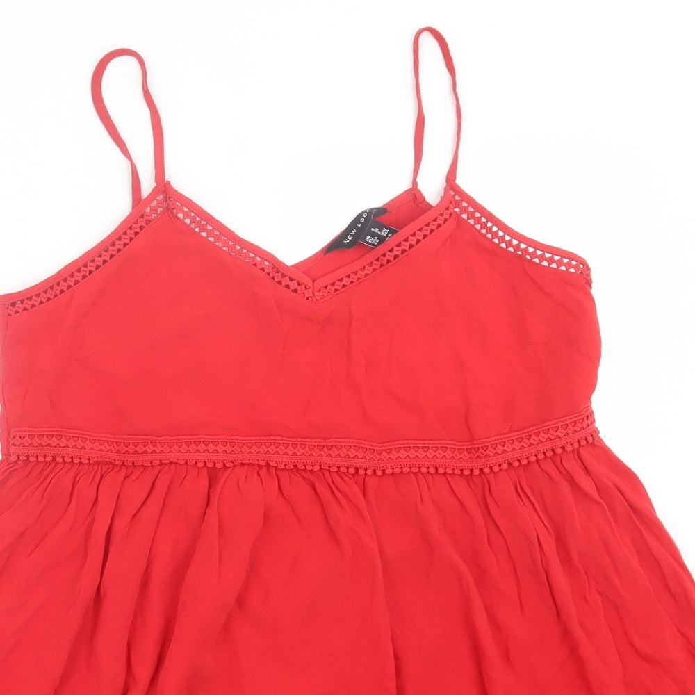 New Look Womens Red  Viscose Fit & Flare  Size 8  V-Neck Pullover