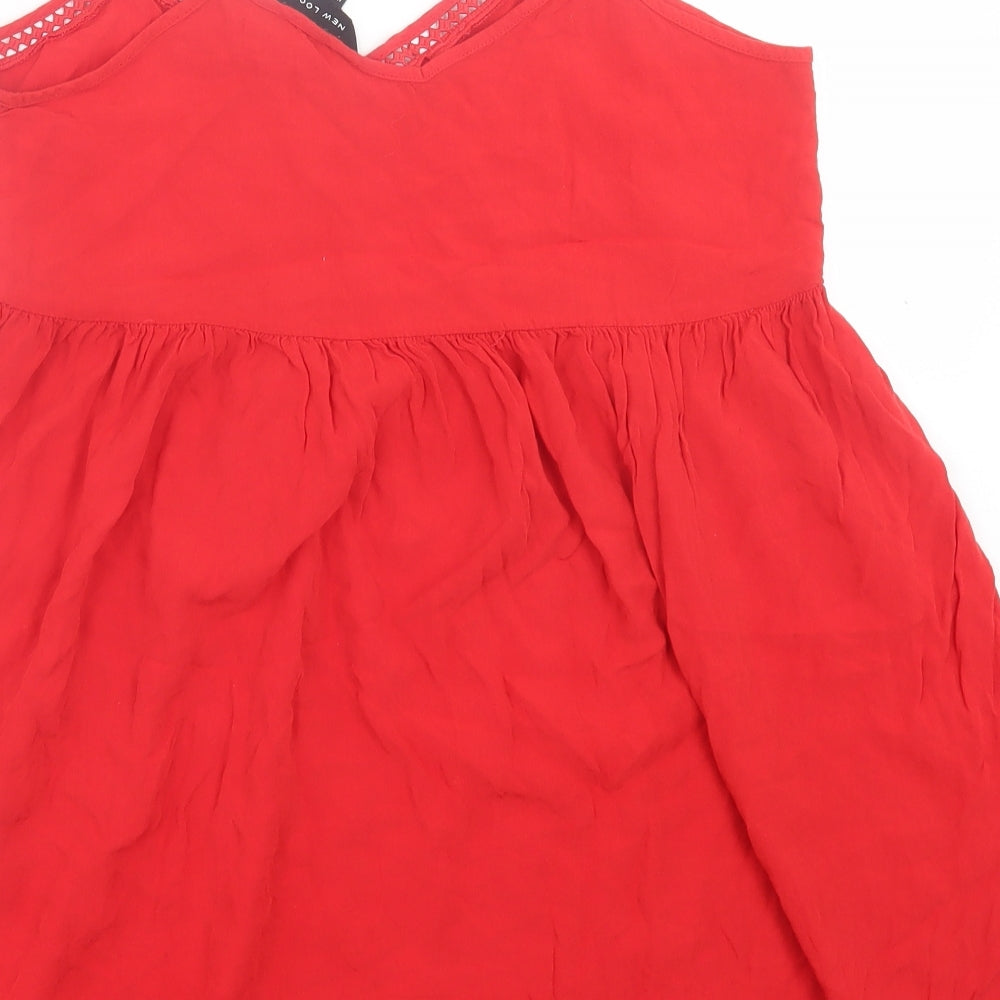 New Look Womens Red  Viscose Fit & Flare  Size 8  V-Neck Pullover