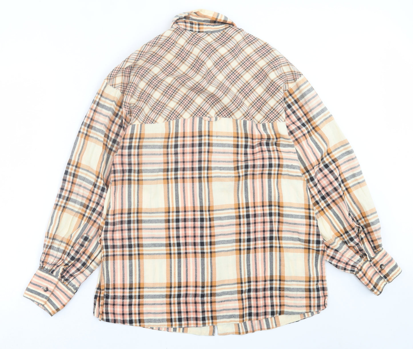 Topshop Womens Orange Plaid Cotton Shirt Dress  Size XS  Collared Button