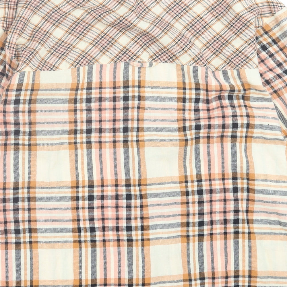 Topshop Womens Orange Plaid Cotton Shirt Dress  Size XS  Collared Button