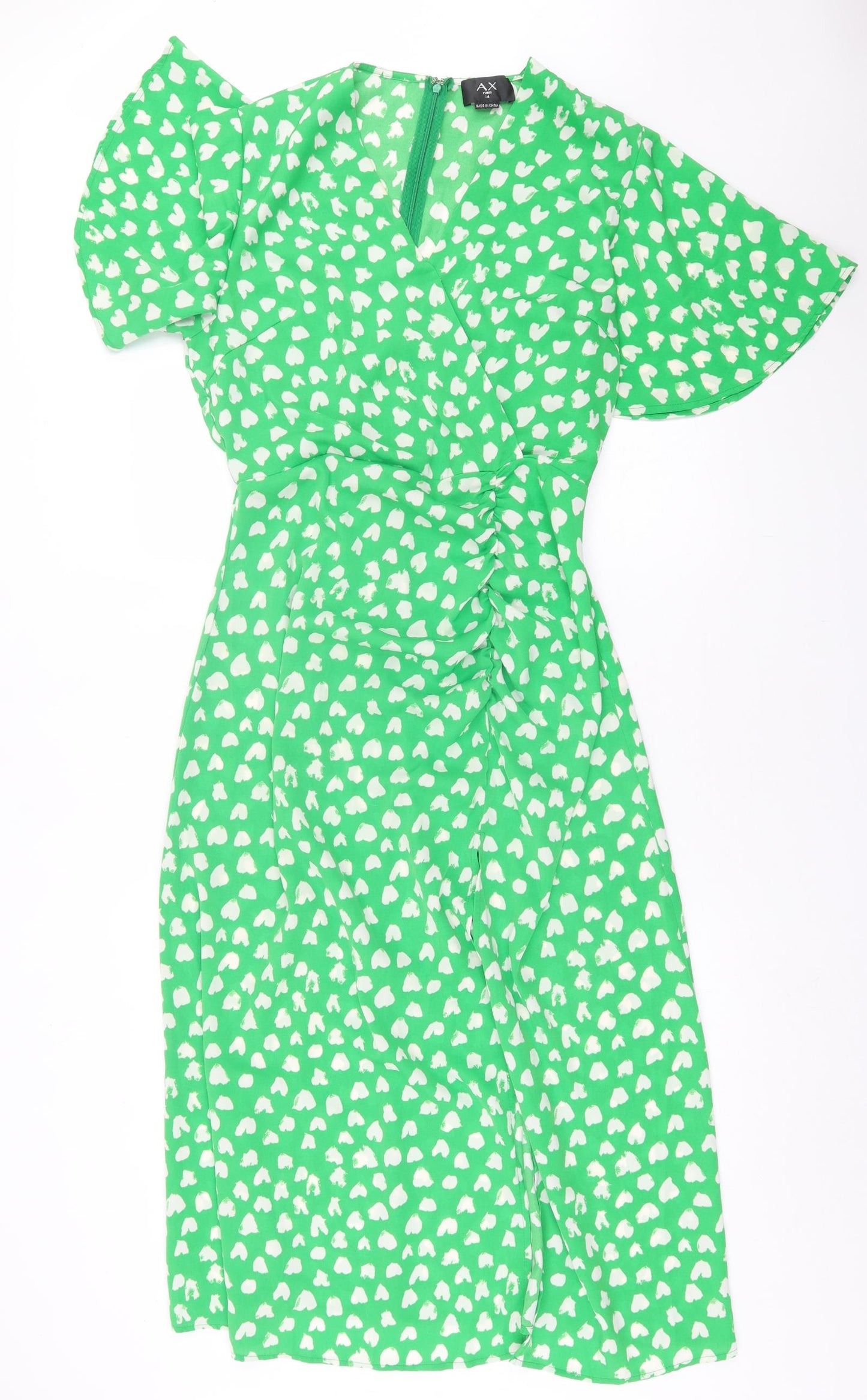 AX Paris Womens Green Geometric Polyester A-Line  Size 14  V-Neck Zip