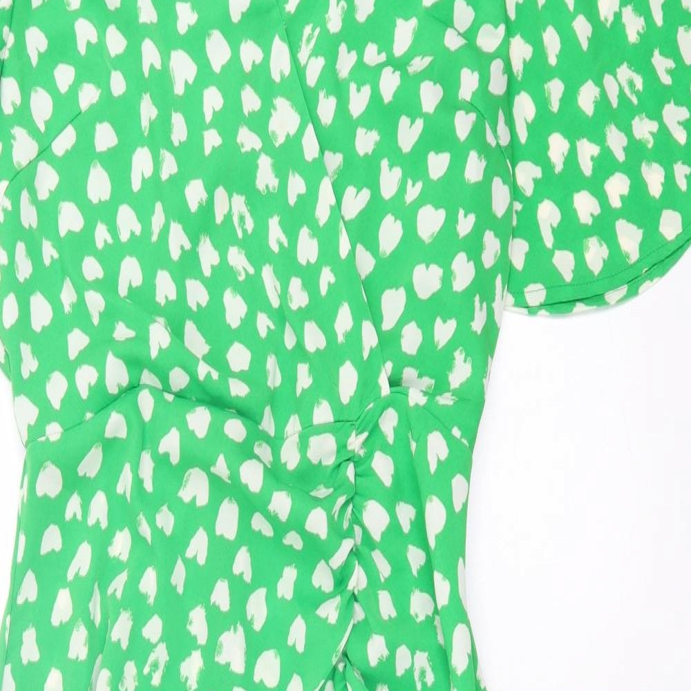 AX Paris Womens Green Geometric Polyester A-Line  Size 14  V-Neck Zip