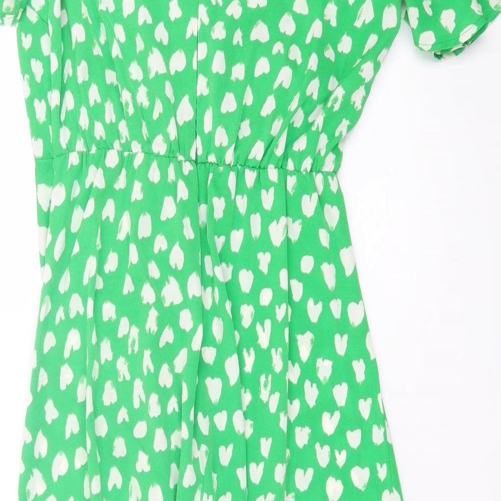 AX Paris Womens Green Geometric Polyester A-Line  Size 14  V-Neck Zip