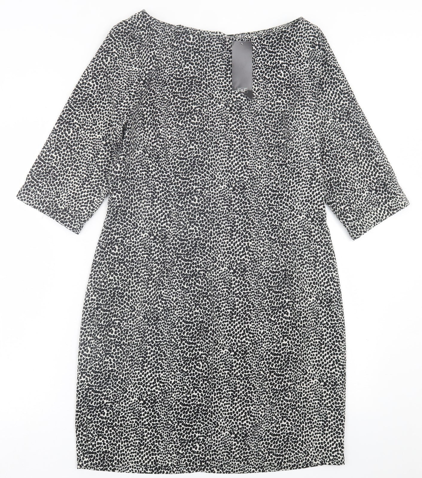 F&F Womens Black Geometric Polyester A-Line  Size 12  Crew Neck Zip