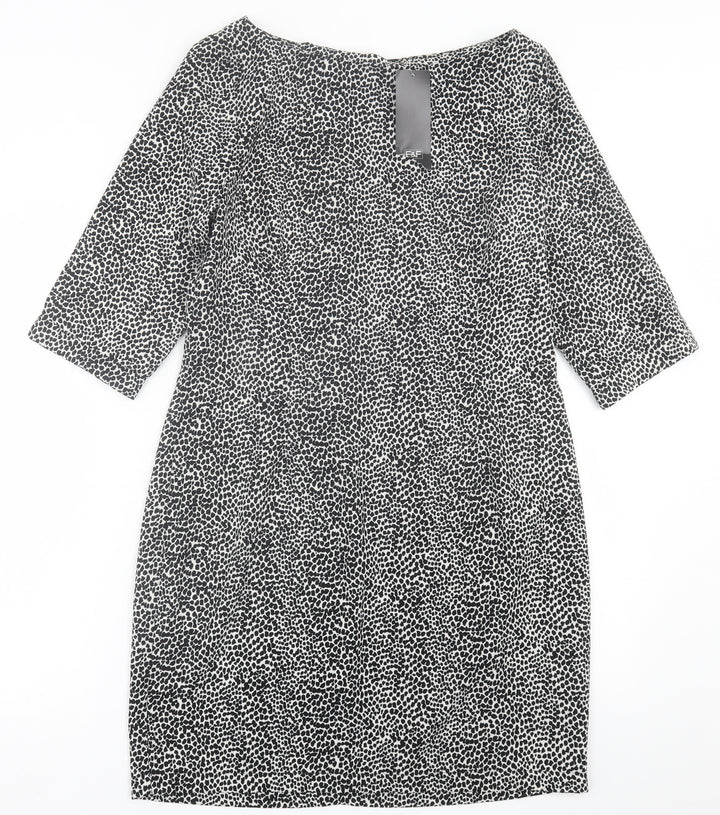 F&F Womens Black Geometric Polyester A-Line  Size 12  Crew Neck Zip