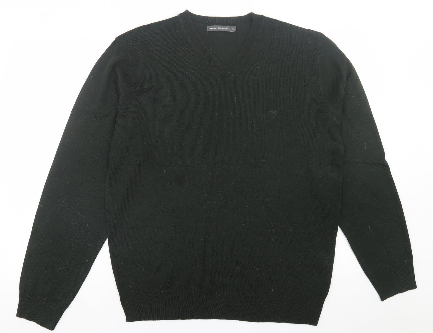 French Connection Mens Green V-Neck  Acrylic Pullover Jumper Size XL