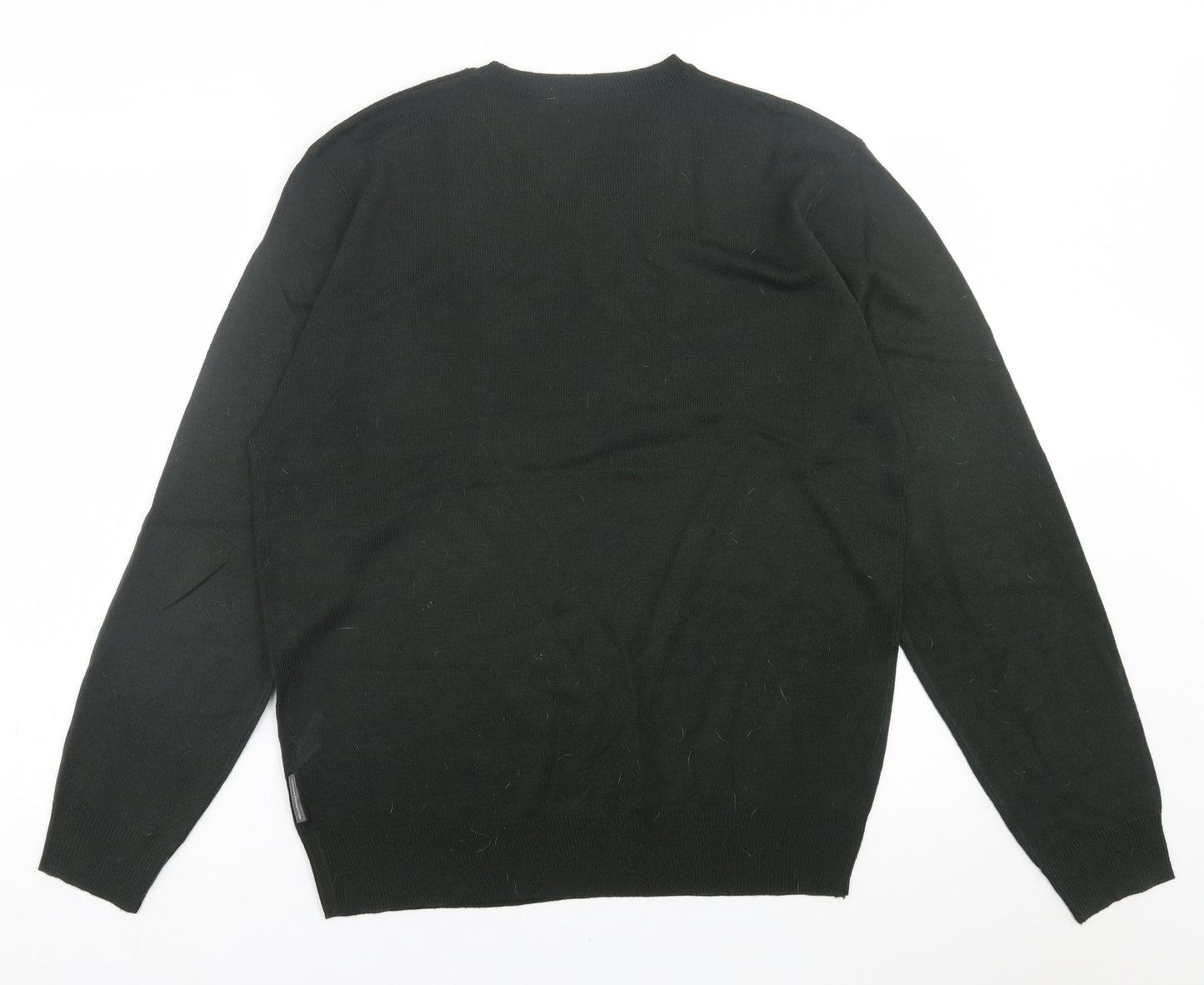 French Connection Mens Green V-Neck  Acrylic Pullover Jumper Size XL