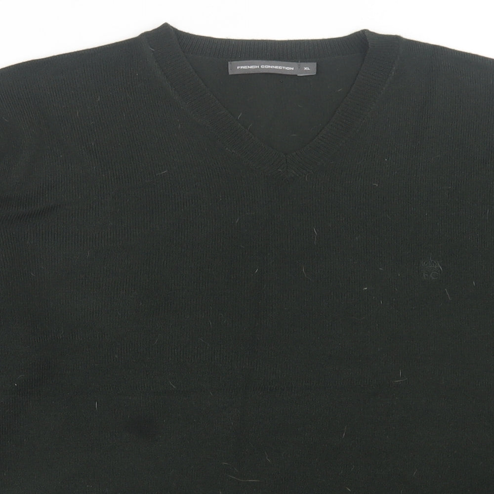 French Connection Mens Green V-Neck  Acrylic Pullover Jumper Size XL