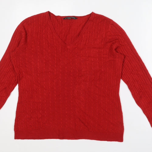 Love Knitwear Womens Red V-Neck  Acrylic Pullover Jumper Size 12