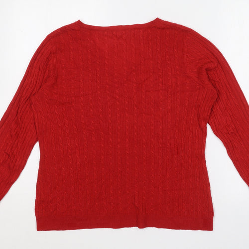 Love Knitwear Womens Red V-Neck  Acrylic Pullover Jumper Size 12
