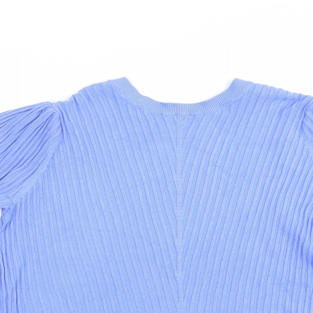 Marks and Spencer Womens Blue Crew Neck  Viscose Pullover Jumper Size 14