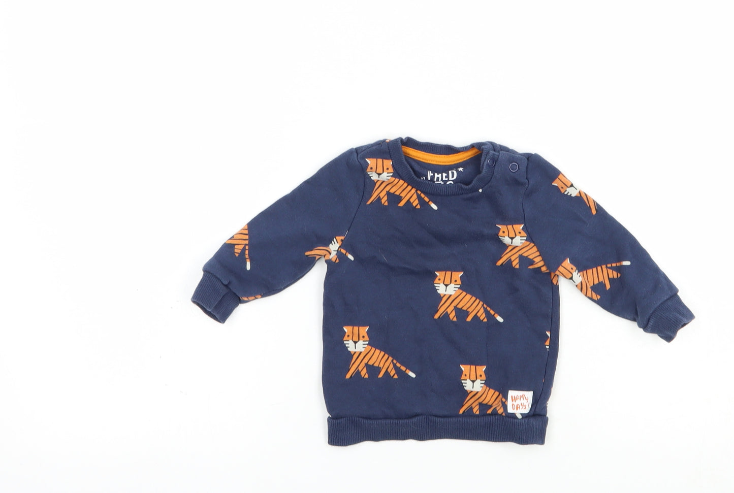 F&F Baby Blue Geometric Cotton Pullover Jumper Size 0-3 Months  Snap - Cute Tiger